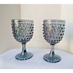 Vintage Blue/Gray  Hobnaill Wine/Water Glasses, Goblet 6"1/2x3"1/2
